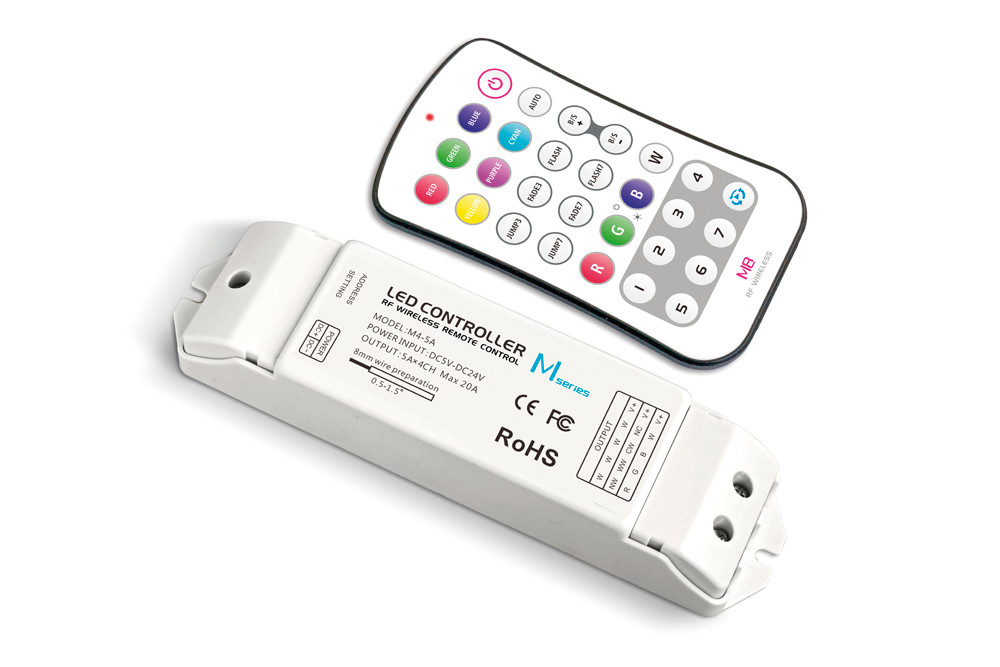 RF RECEIVER AND REMOTE BUTTON RGBW 5-24V CONSTANT VOLTAGE 100W(5V) AND 240W(12V) AND 480W(24V)